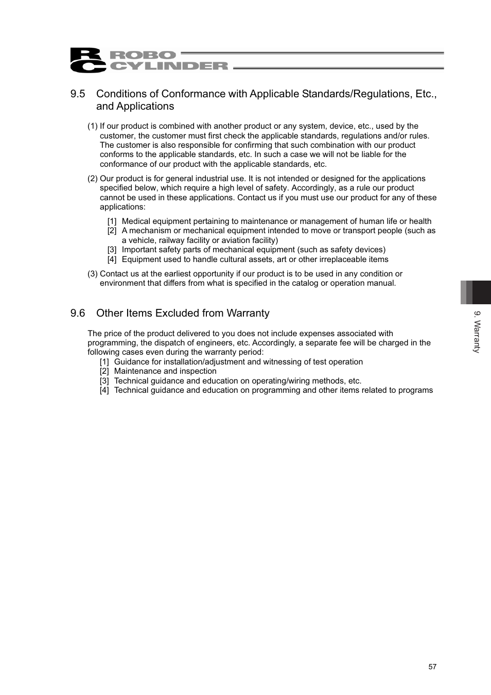 6 other items excluded from warranty | IAI America RCL-SM6L User Manual | Page 63 / 66