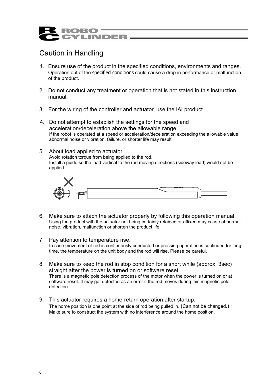 Caution in handling | IAI America RCL-RA3L User Manual | Page 14 / 56