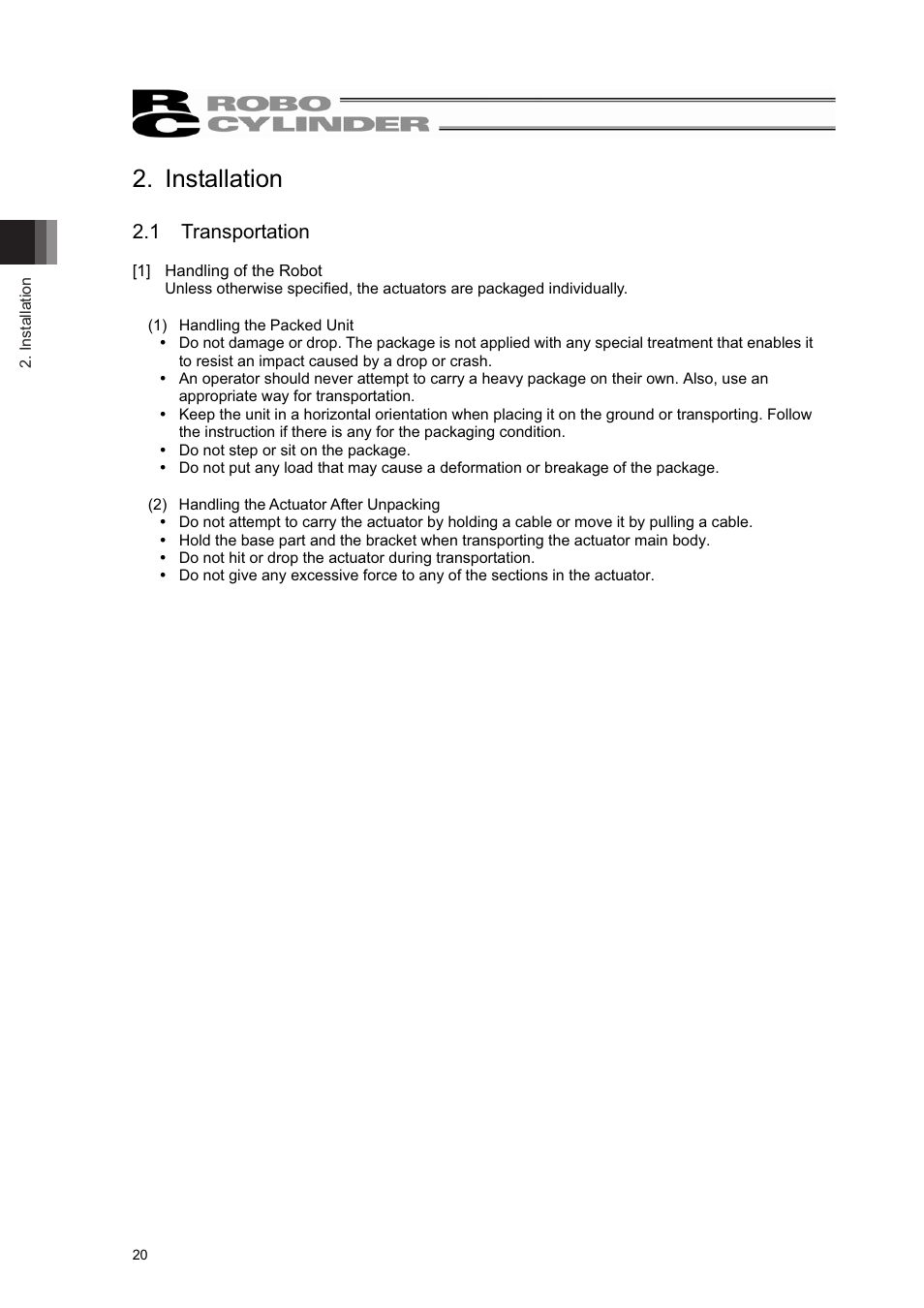 Installation, 1 transportation | IAI America RCL-RA3L User Manual | Page 26 / 56