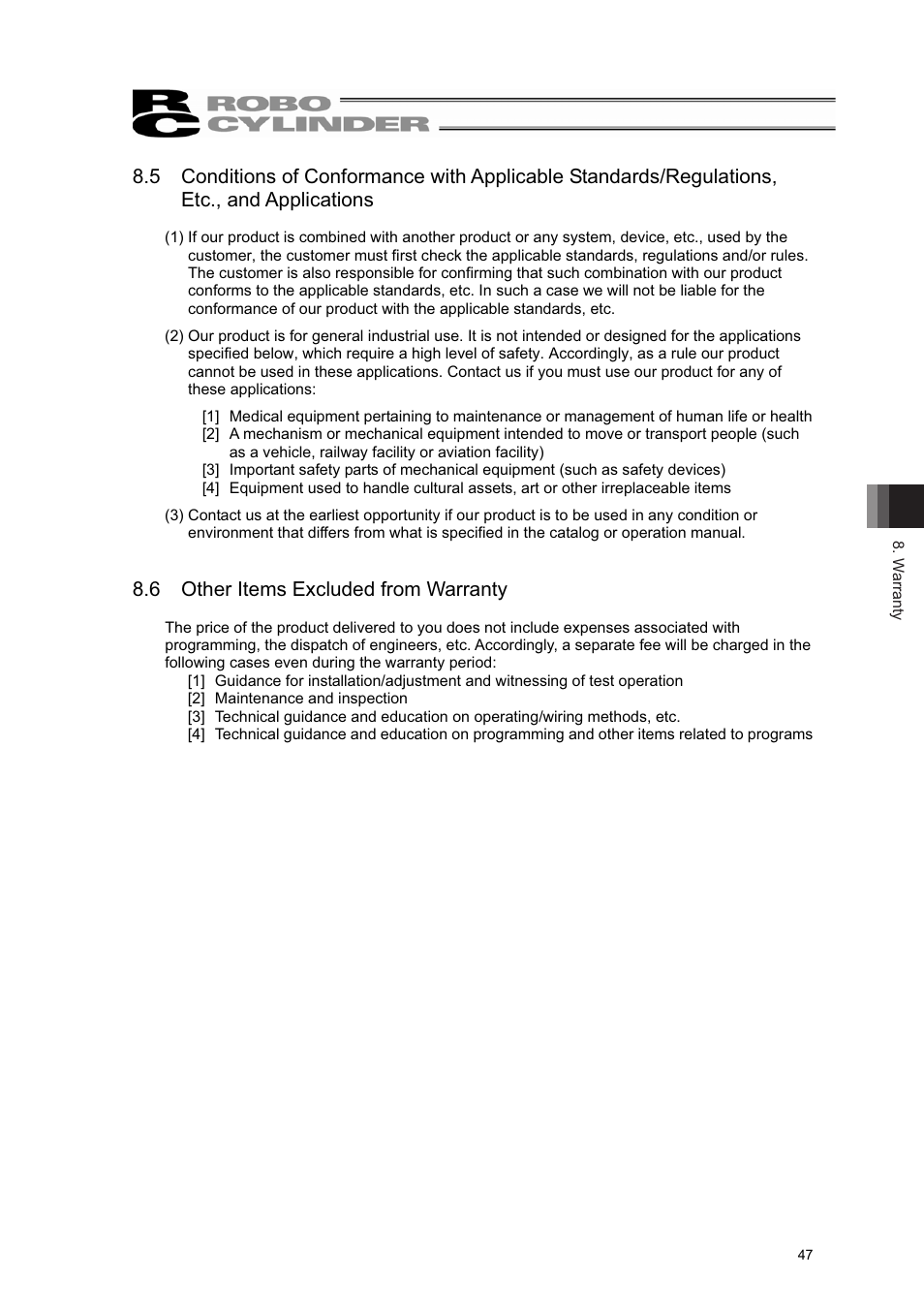 6 other items excluded from warranty | IAI America RCL-RA3L User Manual | Page 53 / 56