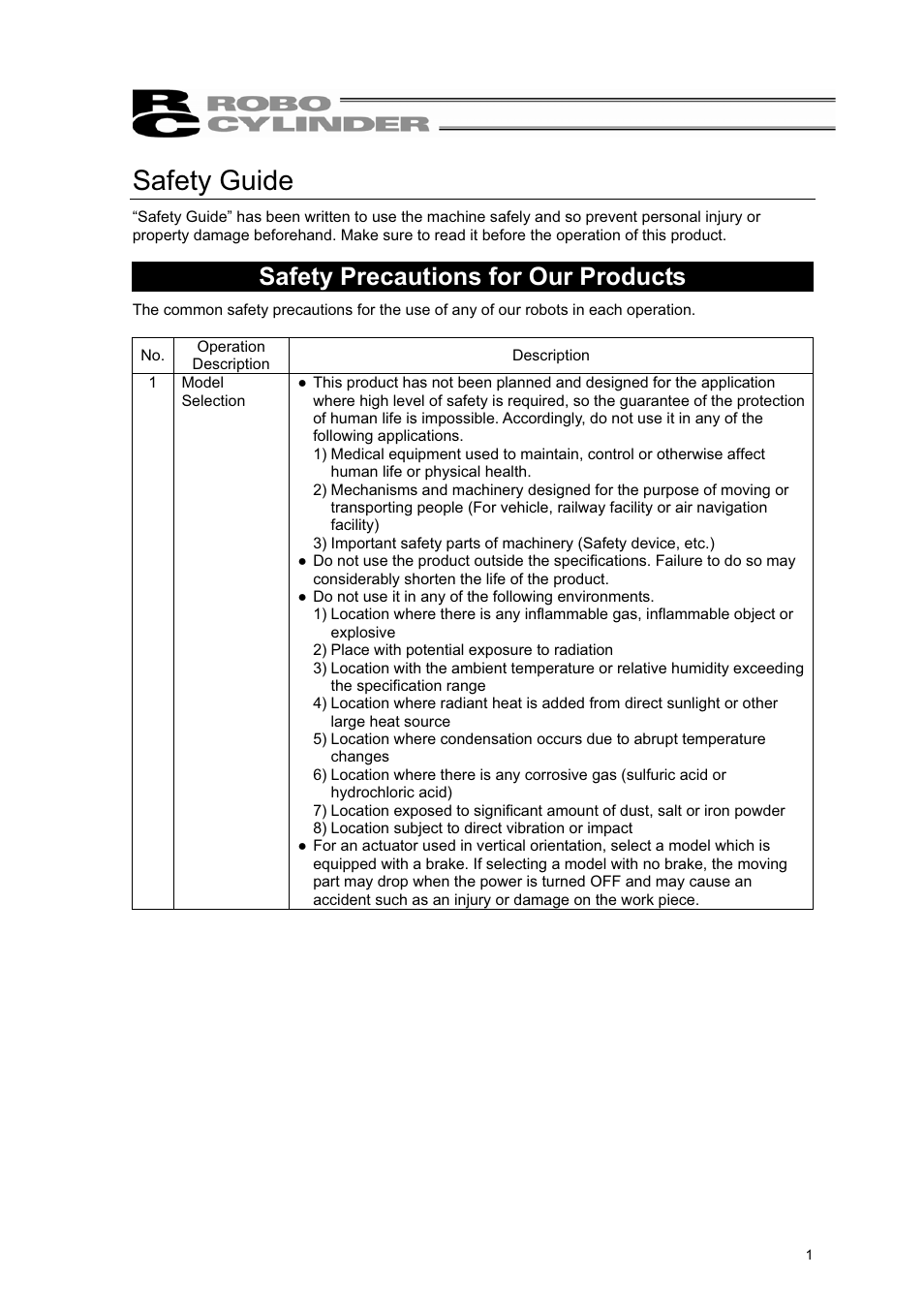 Safety guide, Safety precautions for our products | IAI America RCL-RA3L User Manual | Page 7 / 56