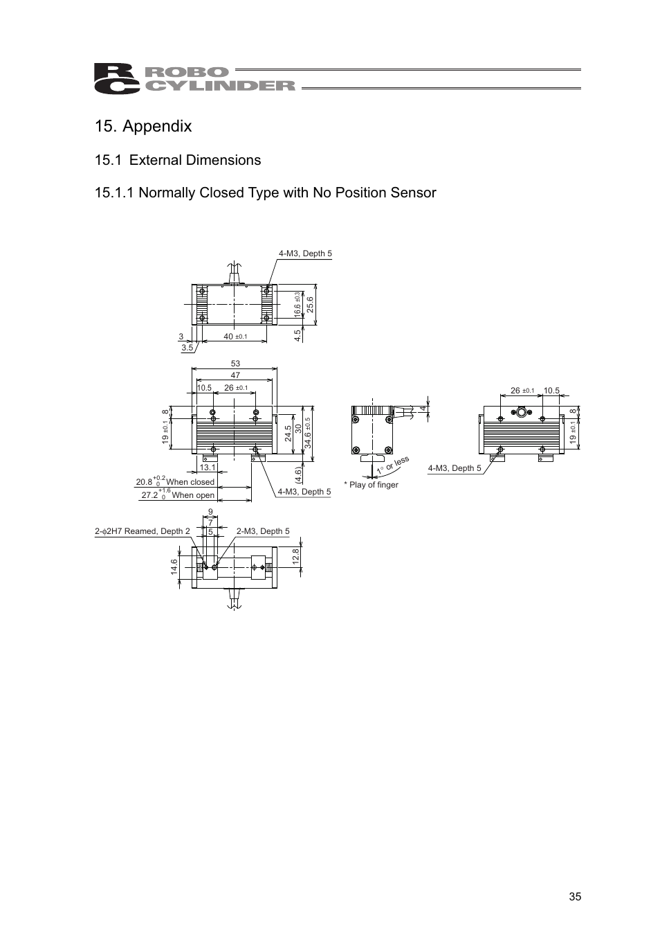 Appendix, 1 external dimensions, 1 normally closed type with no position sensor | IAI America RCLE-GR5L User Manual | Page 41 / 46