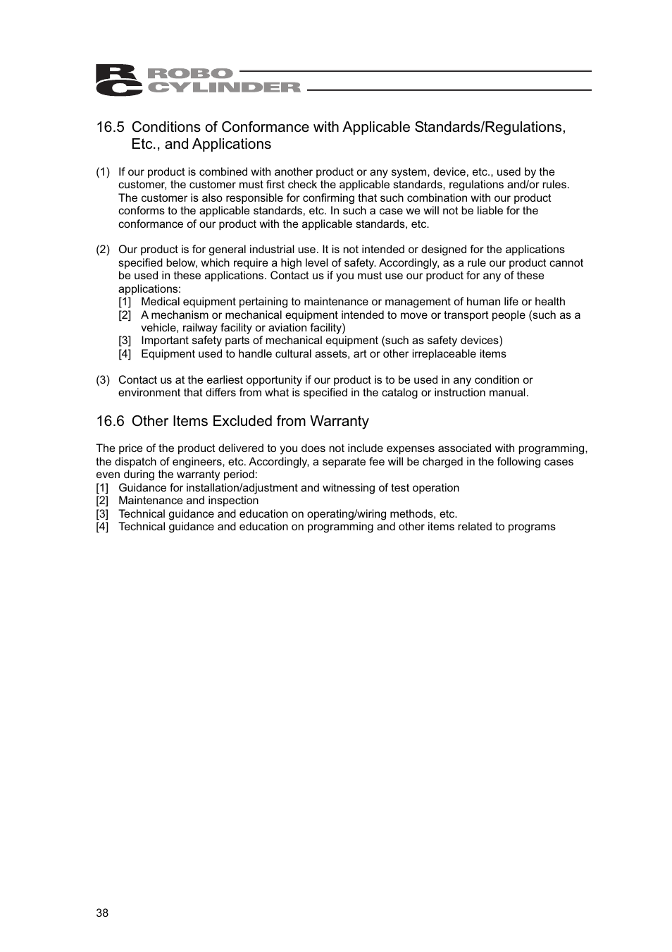 6 other items excluded from warranty | IAI America RCLE-GR5L User Manual | Page 44 / 46