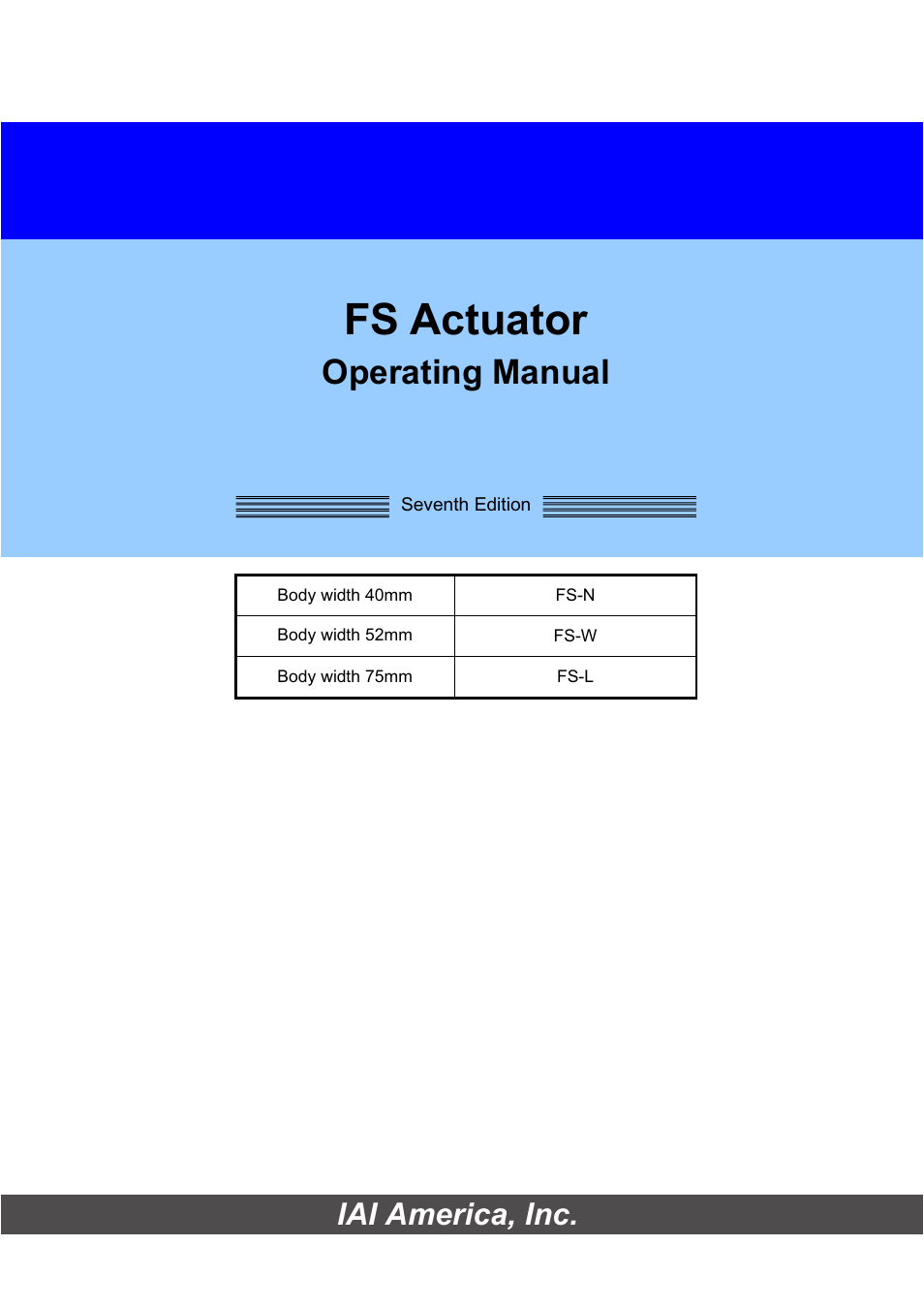 IAI America FS User Manual | 84 pages