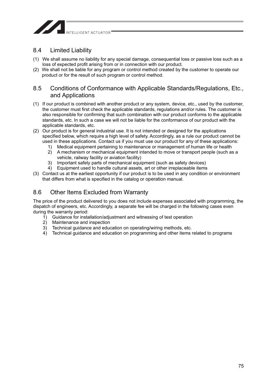 4 limited liability, 6 other items excluded from warranty | IAI America FS User Manual | Page 81 / 84