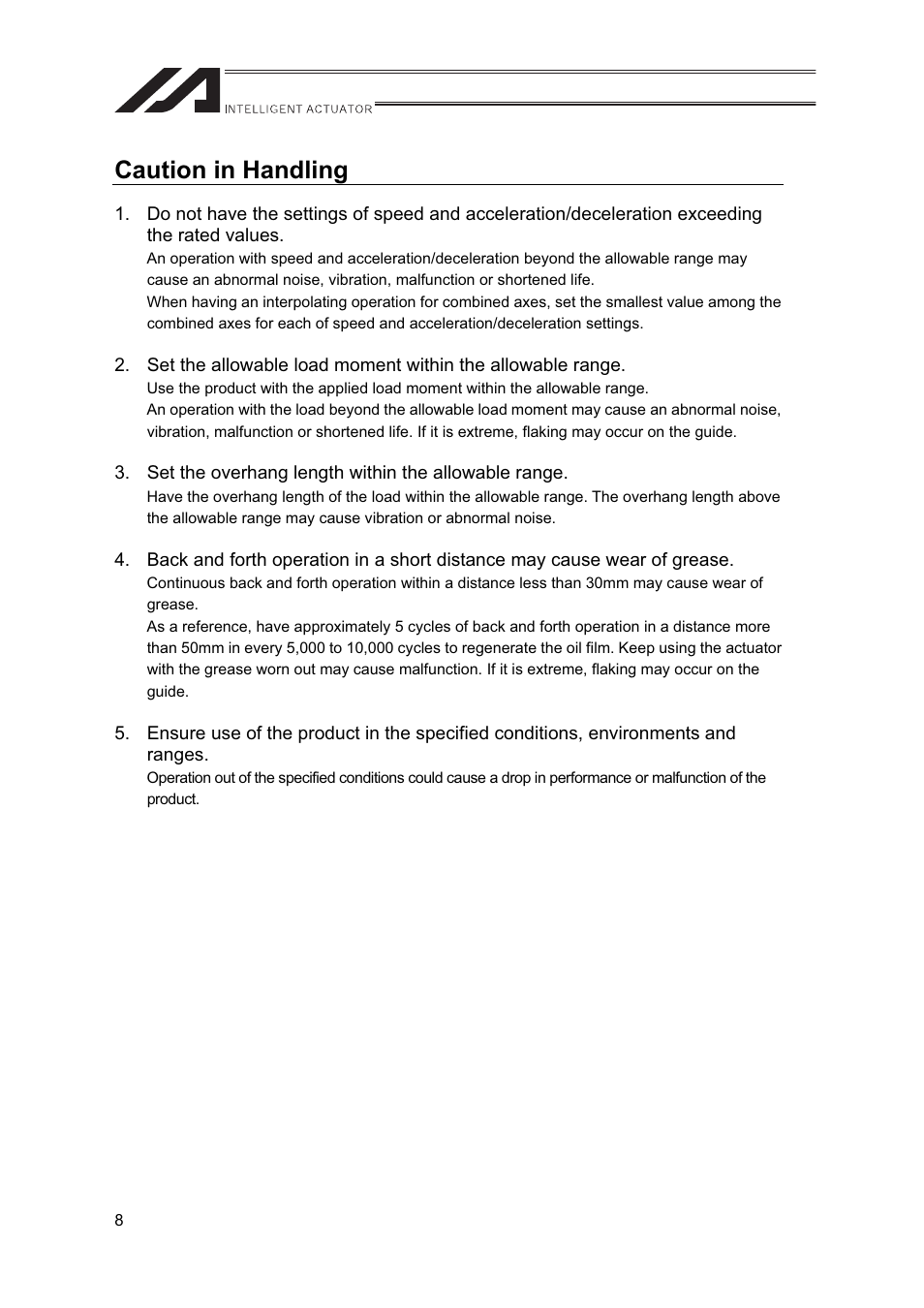 Caution in handling | IAI America IF User Manual | Page 14 / 76