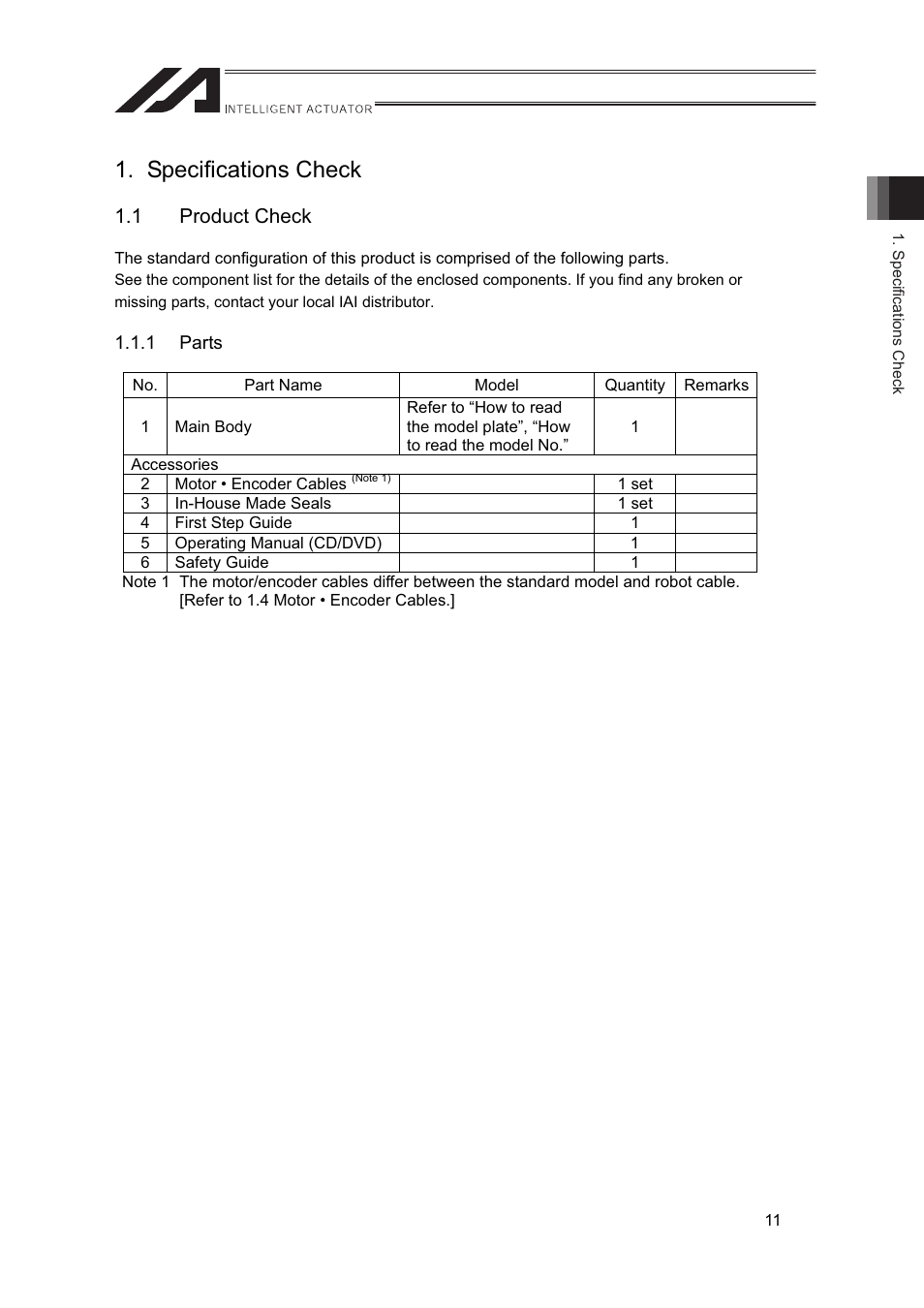 Specifications check, 1 product check | IAI America IF User Manual | Page 17 / 76