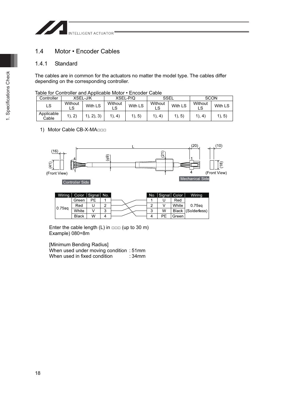 4 motor • encoder cables, 1 standard | IAI America IF User Manual | Page 24 / 76