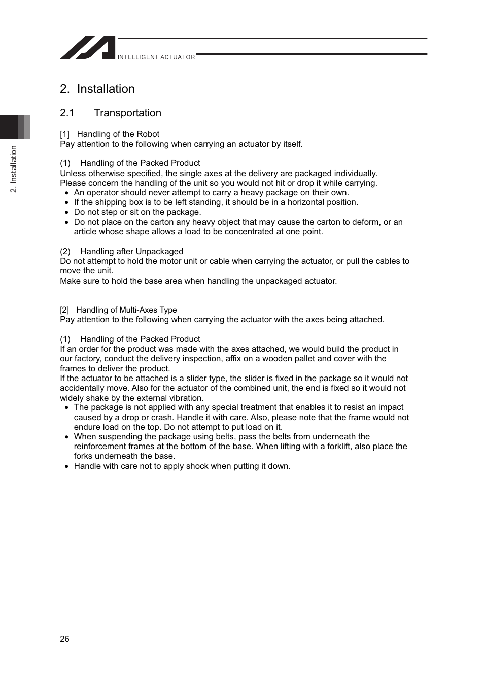 Installation, 1 transportation | IAI America IF User Manual | Page 32 / 76