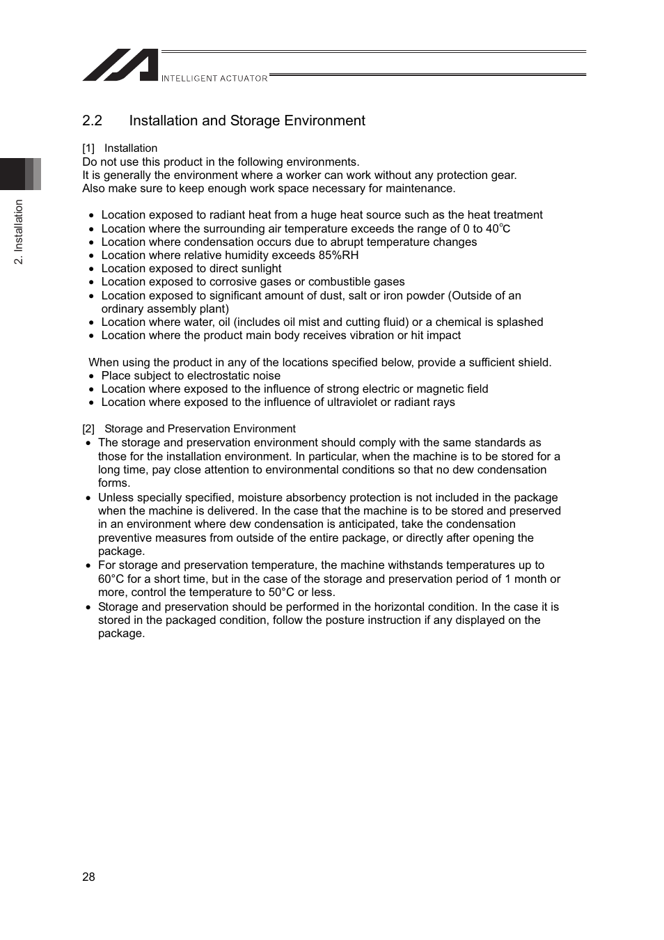 2 installation and storage environment | IAI America IF User Manual | Page 34 / 76