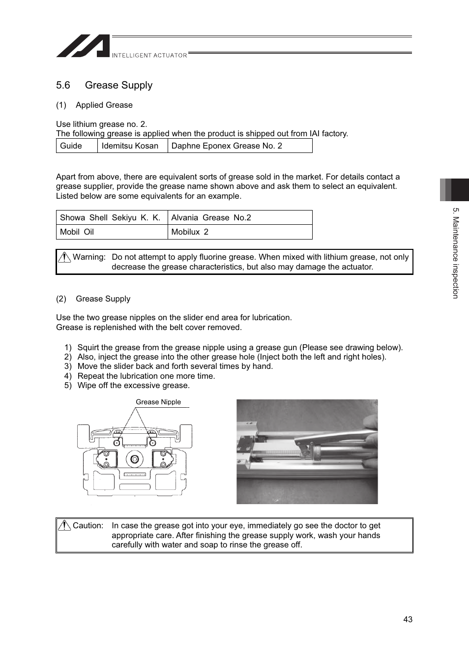 6 grease supply | IAI America IF User Manual | Page 49 / 76