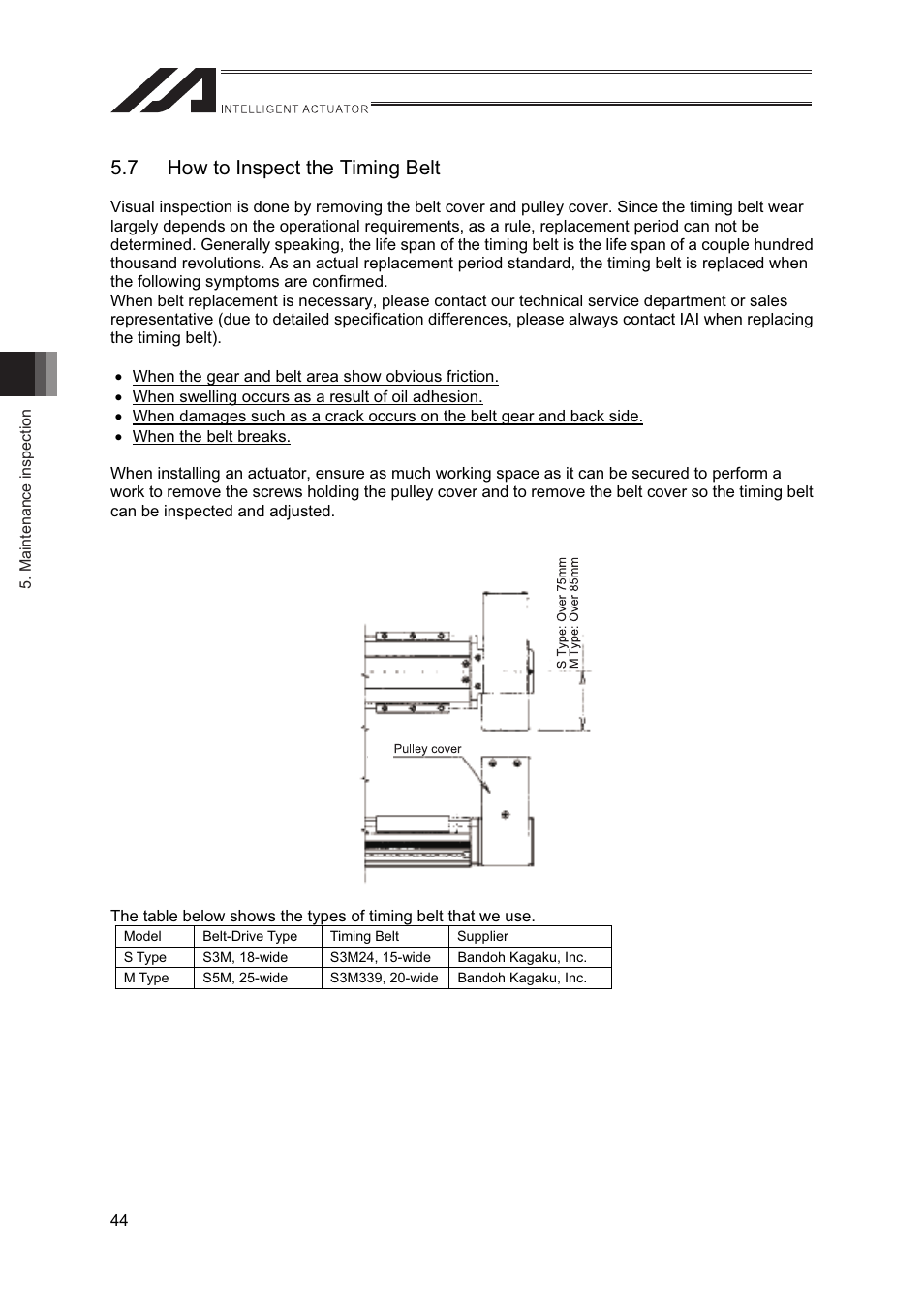 7 how to inspect the timing belt | IAI America IF User Manual | Page 50 / 76