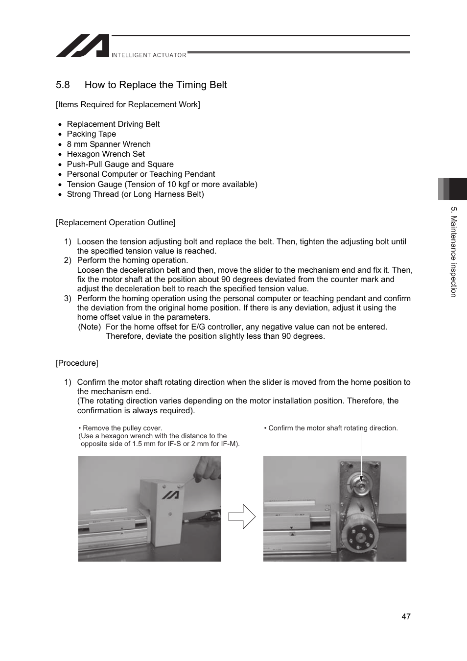 8 how to replace the timing belt | IAI America IF User Manual | Page 53 / 76