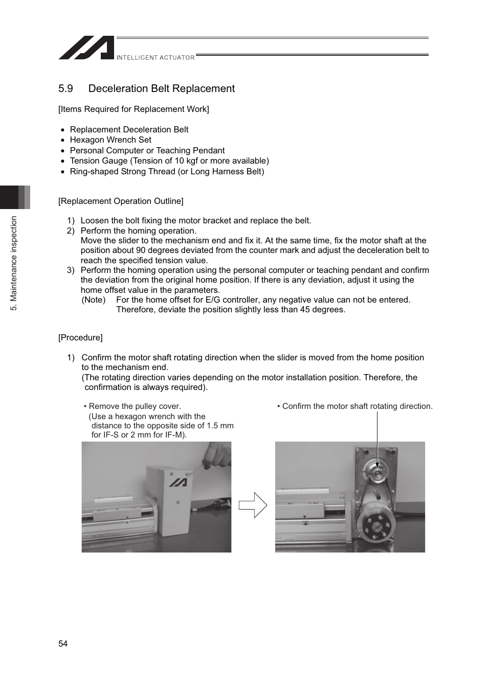 9 deceleration belt replacement | IAI America IF User Manual | Page 60 / 76