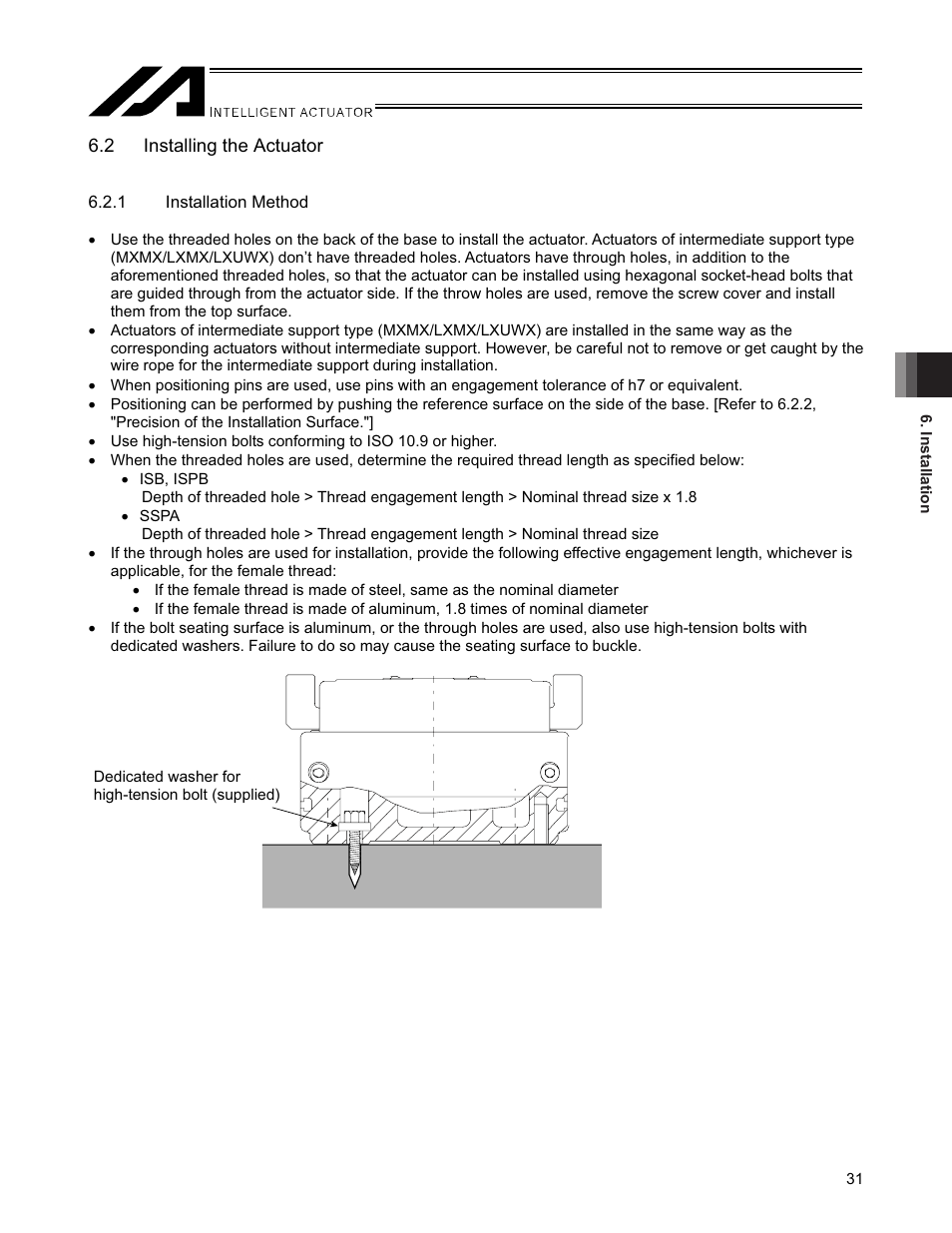 2 installing the actuator | IAI America SSPA User Manual | Page 39 / 114