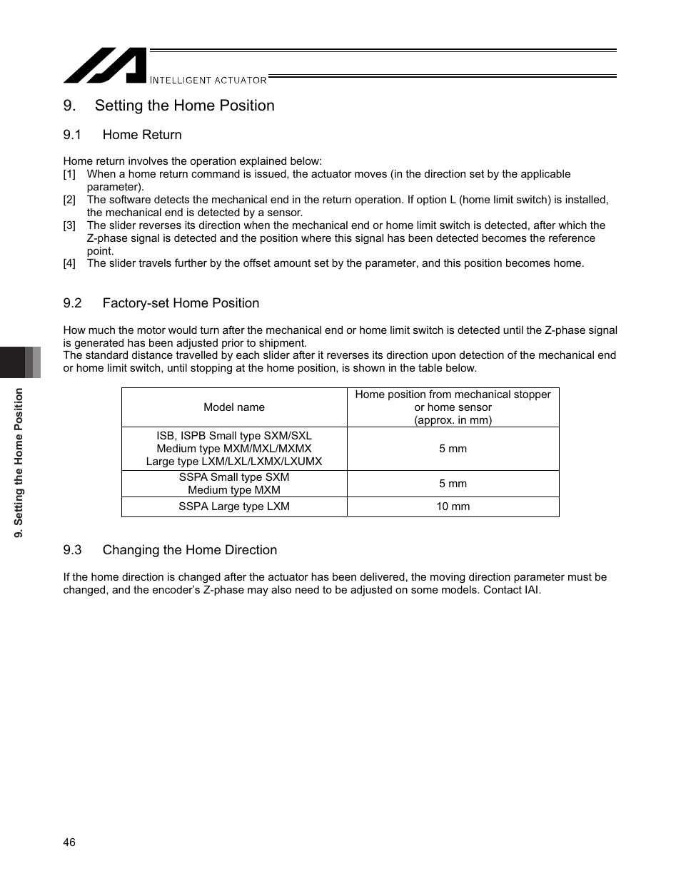 Setting the home position, 1 home return, 2 factory-set home position | 3 changing the home direction | IAI America SSPA User Manual | Page 54 / 114