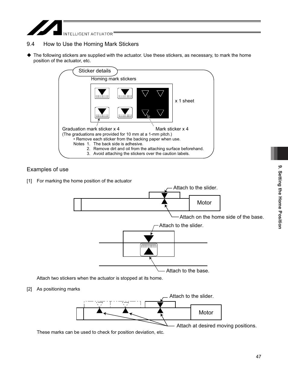 4 how to use the homing mark stickers | IAI America SSPA User Manual | Page 55 / 114