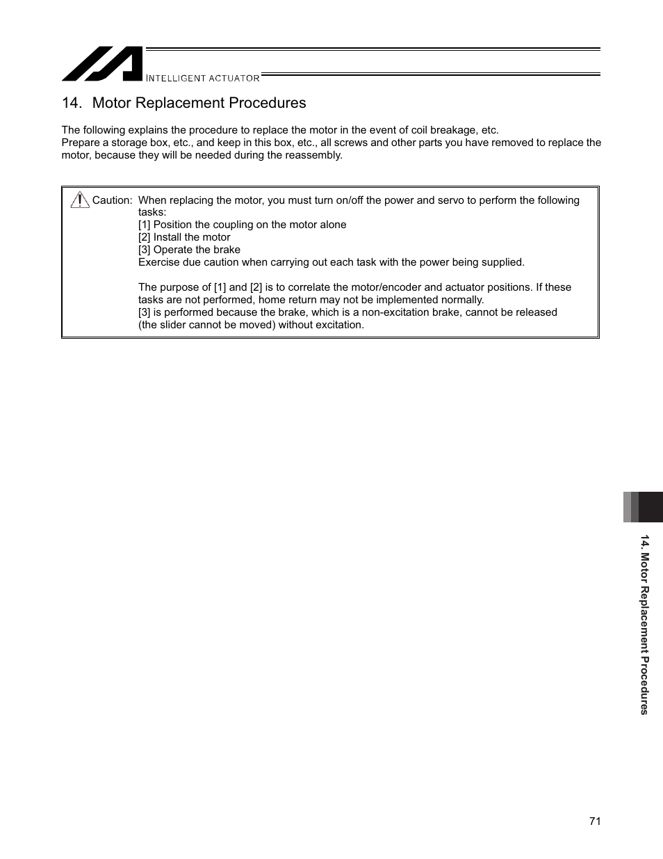 Motor replacement procedures | IAI America SSPA User Manual | Page 79 / 114