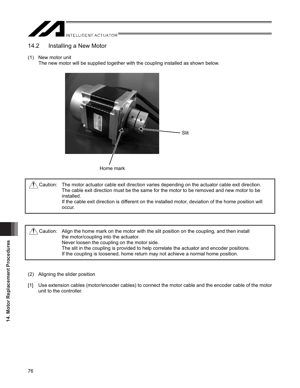 2 installing a new motor | IAI America SSPA User Manual | Page 84 / 114