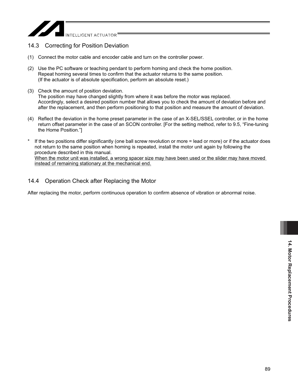 3 correcting for position deviation, 4 operation check after replacing the motor | IAI America SSPA User Manual | Page 97 / 114