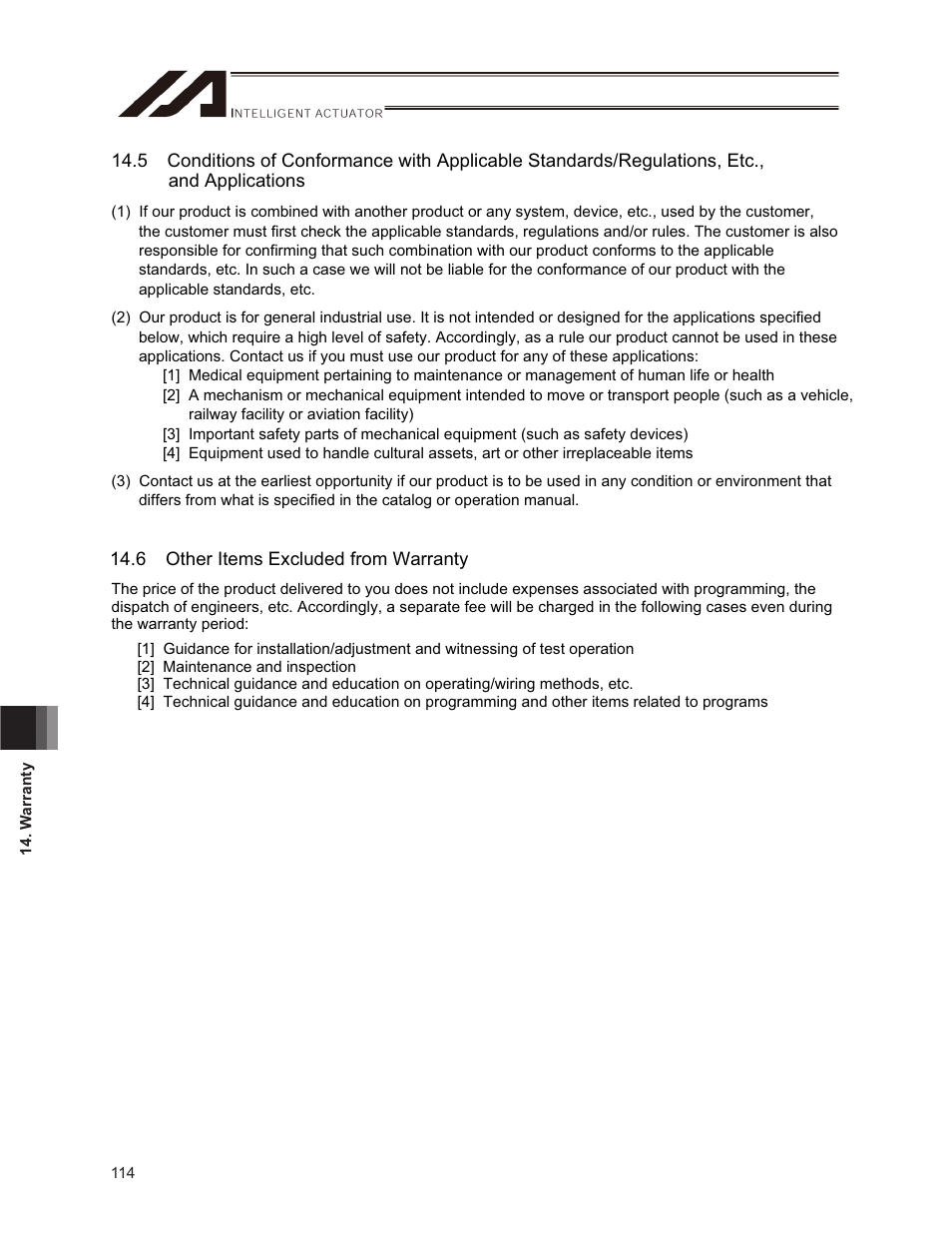 6 other items excluded from warranty | IAI America ISPDACR-ESD User Manual | Page 122 / 126