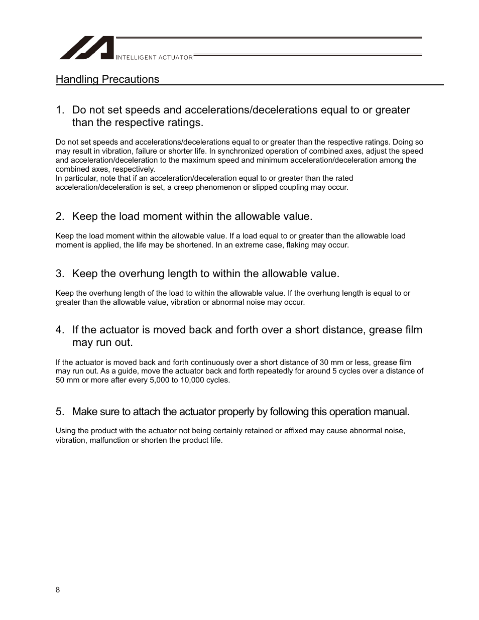 Handling precautions | IAI America ISPDACR-ESD User Manual | Page 16 / 126