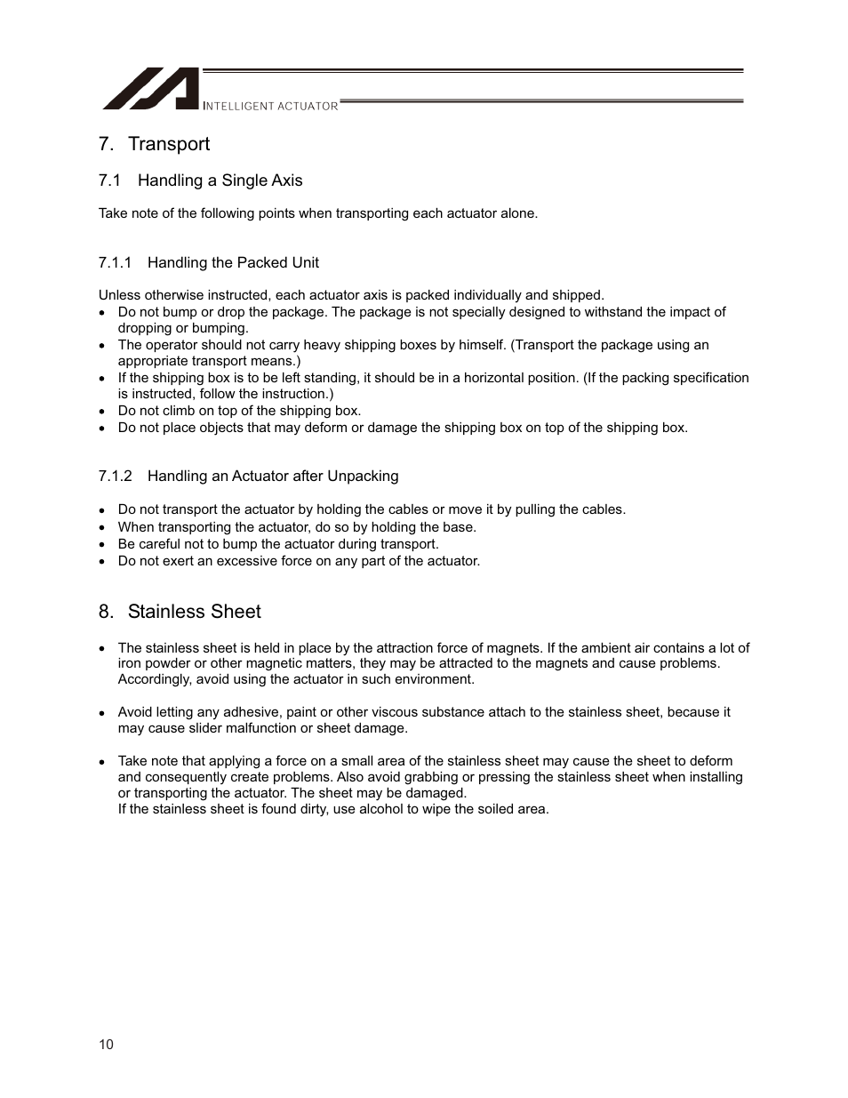 Transport, Stainless sheet | IAI America ISPDACR-ESD User Manual | Page 18 / 126