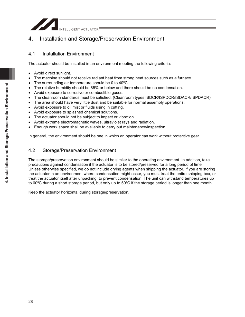 Installation and storage/preservation environment, 1 installation environment, 2 storage/preservation environment | IAI America ISPDACR-ESD User Manual | Page 36 / 126