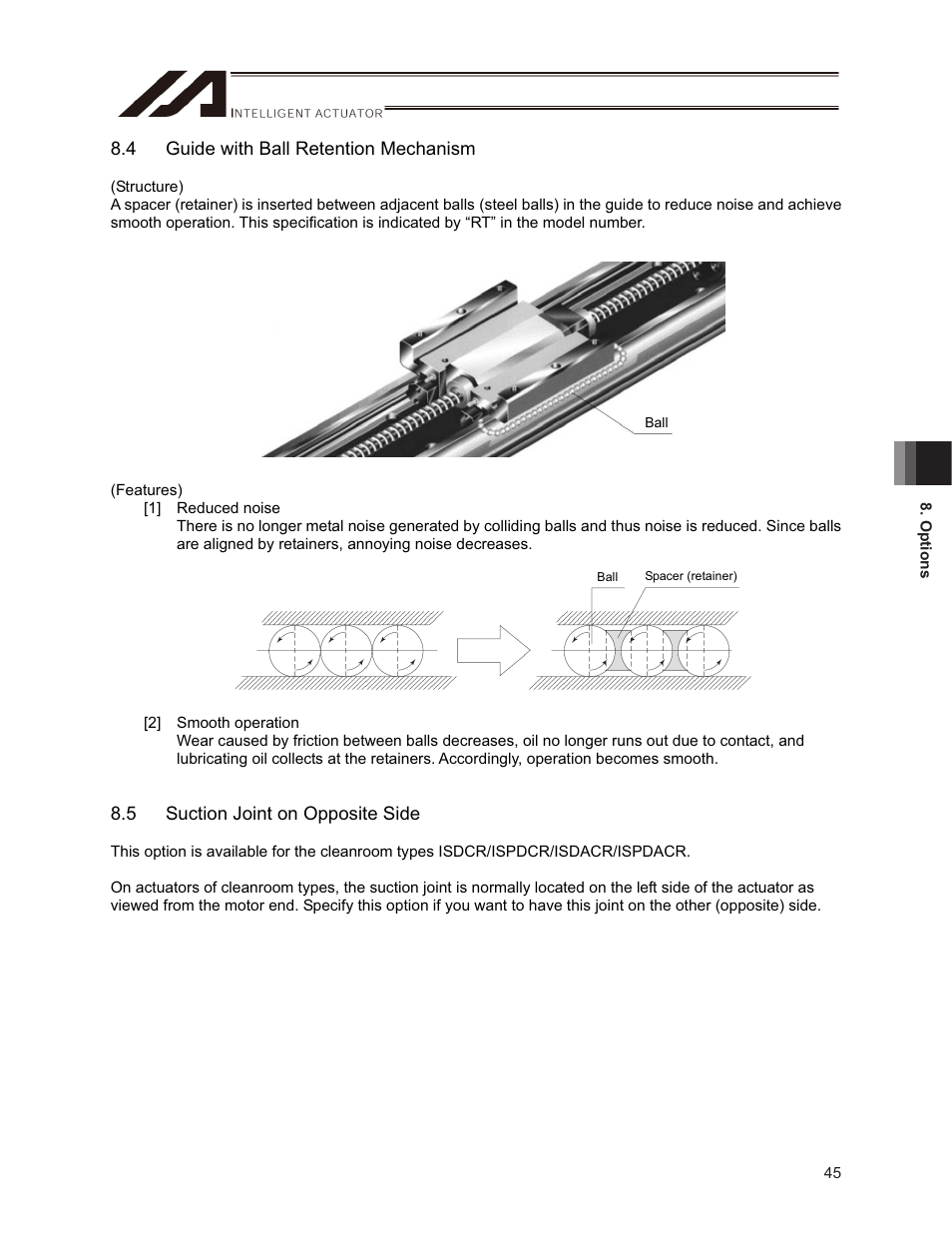 4 guide with ball retention mechanism, 5 suction joint on opposite side | IAI America ISPDACR-ESD User Manual | Page 53 / 126