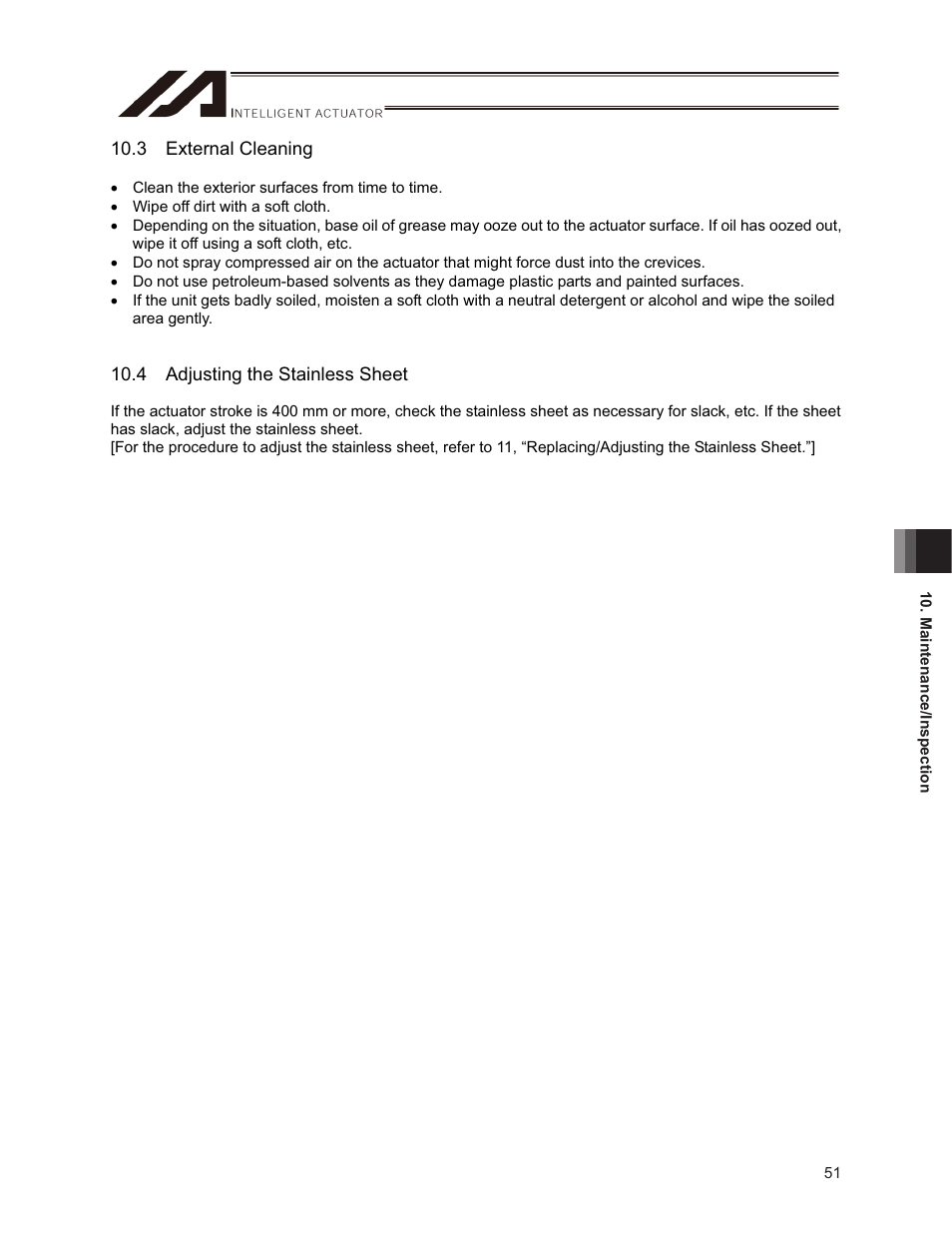 3 external cleaning, 4 adjusting the stainless sheet | IAI America ISPDACR-ESD User Manual | Page 59 / 126