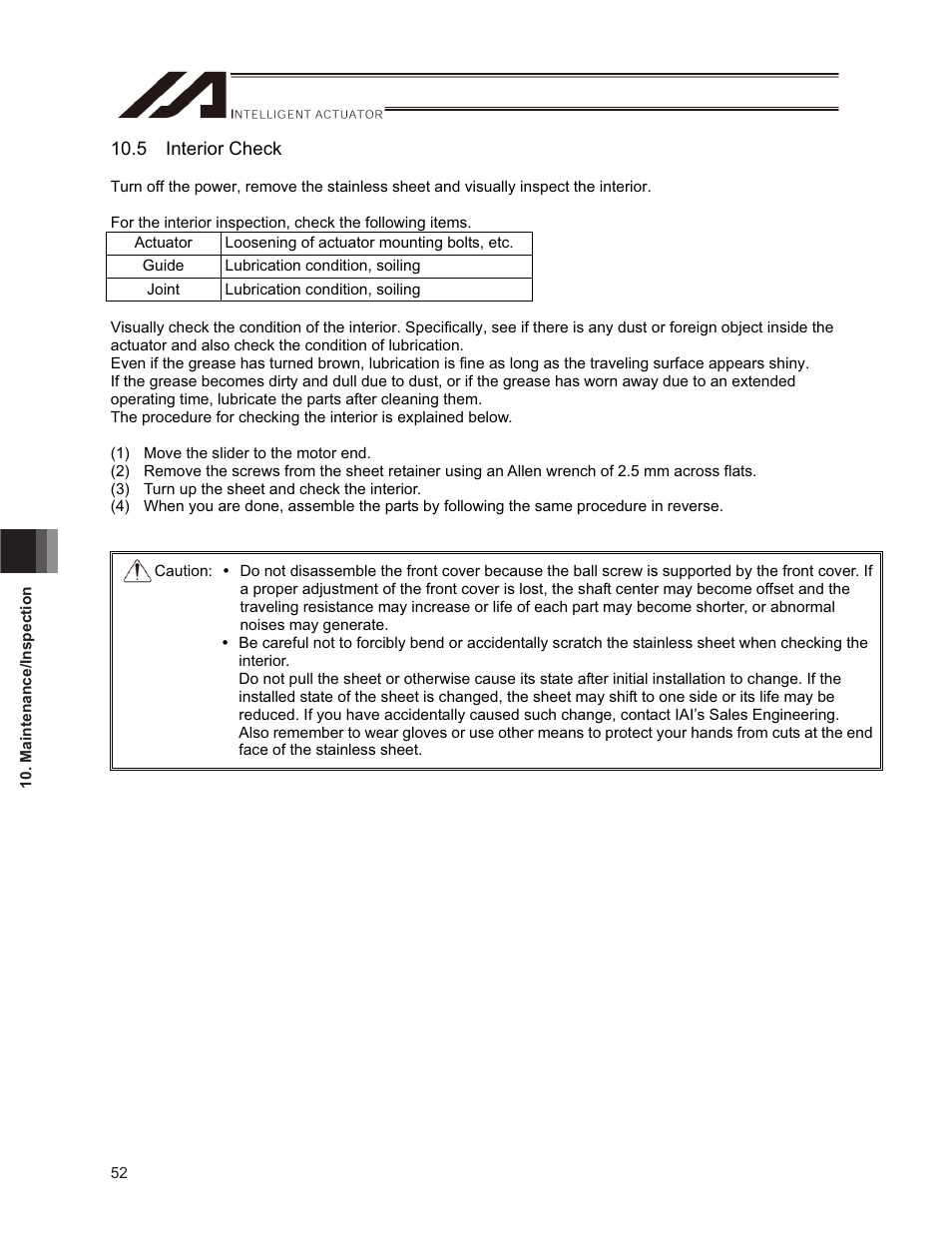 5 interior check | IAI America ISPDACR-ESD User Manual | Page 60 / 126