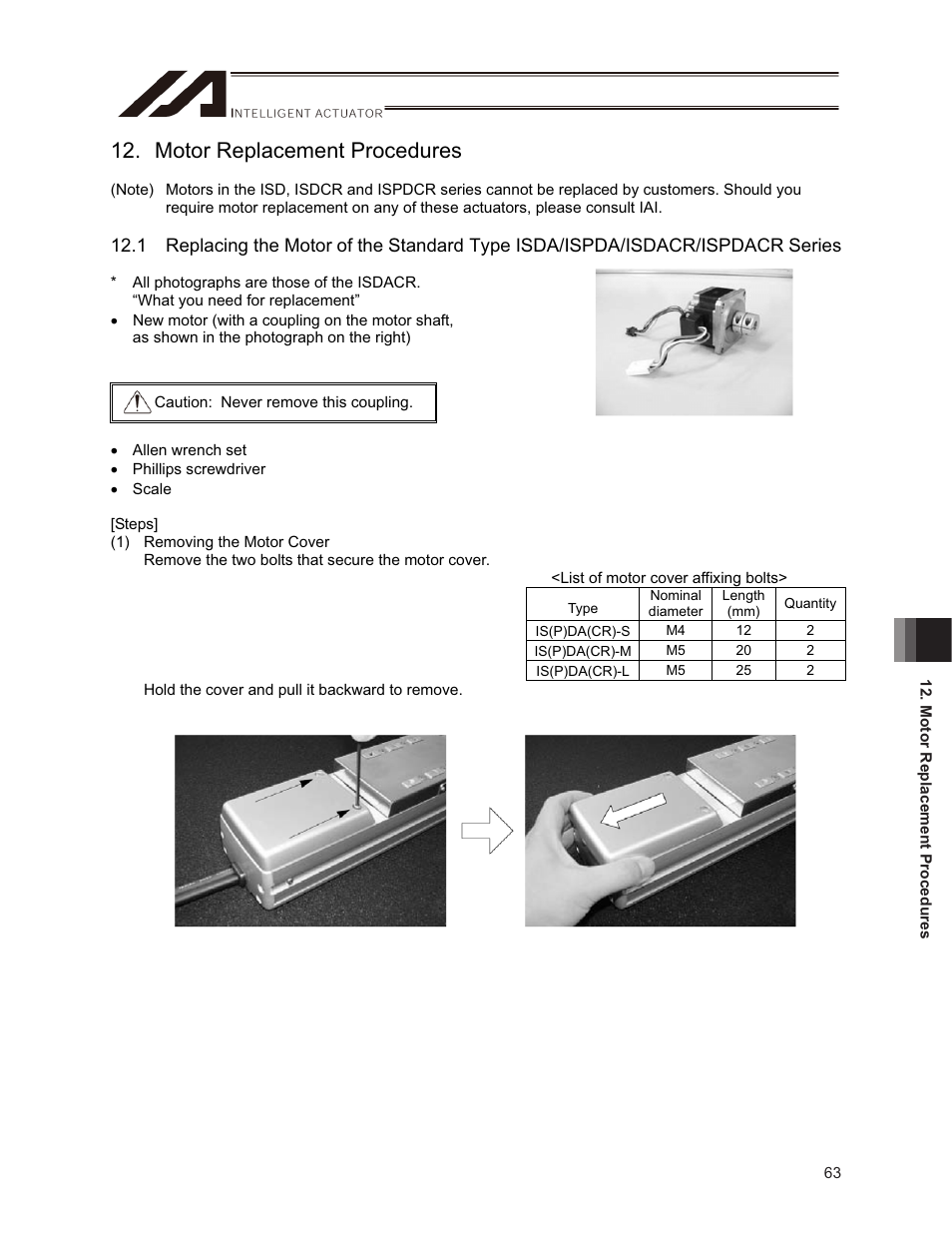 Motor replacement procedures | IAI America ISPDACR-ESD User Manual | Page 71 / 126