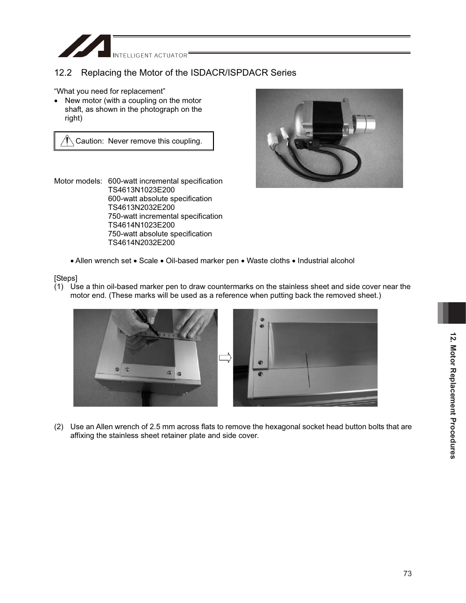 2 replacing the motor of the isdacr/ispdacr series | IAI America ISPDACR-ESD User Manual | Page 81 / 126