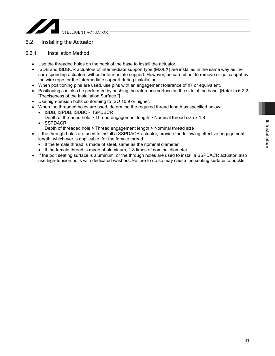 2 installing the actuator | IAI America SSPDACR User Manual | Page 39 / 116