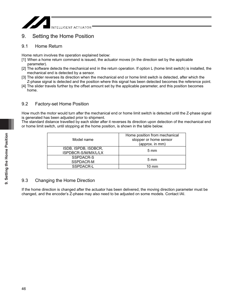 Setting the home position, 1 home return, 2 factory-set home position | 3 changing the home direction | IAI America SSPDACR User Manual | Page 54 / 116