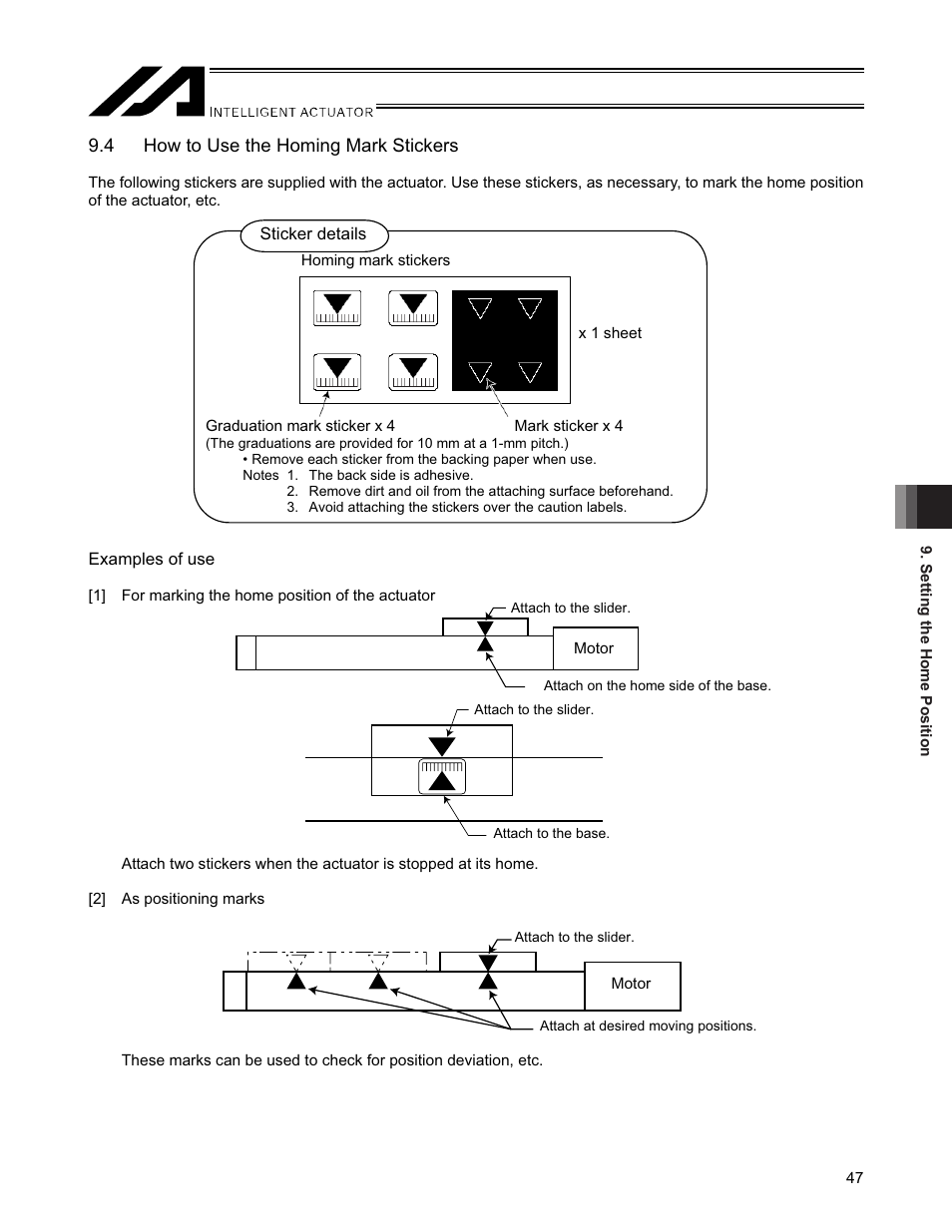 4 how to use the homing mark stickers | IAI America SSPDACR User Manual | Page 55 / 116