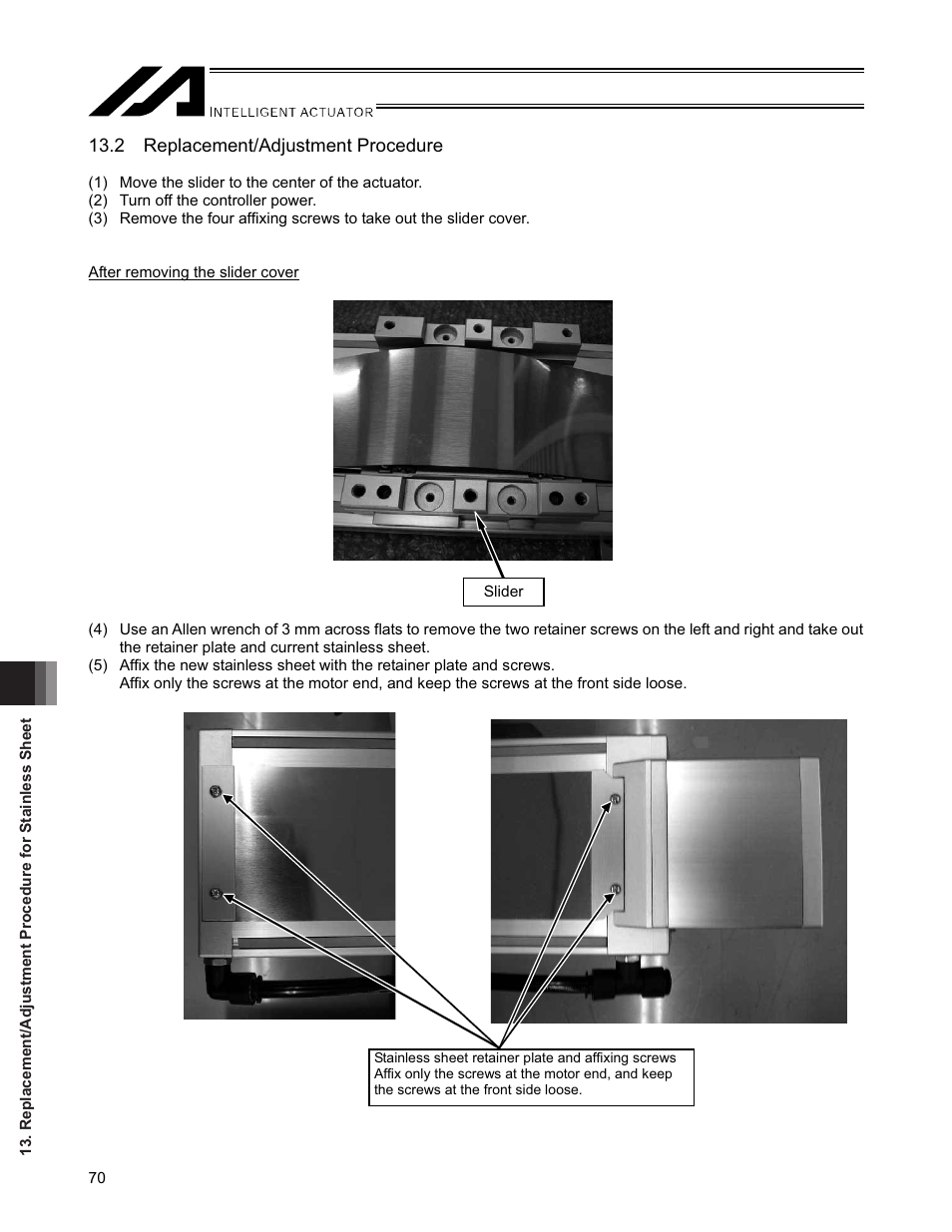 2 replacement/adjustment procedure | IAI America SSPDACR User Manual | Page 78 / 116