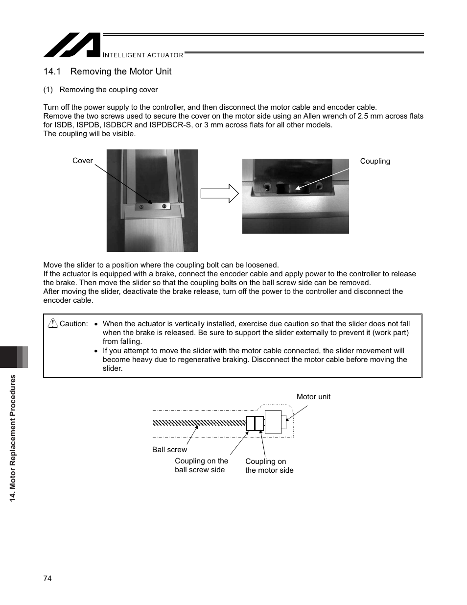 1 removing the motor unit | IAI America SSPDACR User Manual | Page 82 / 116