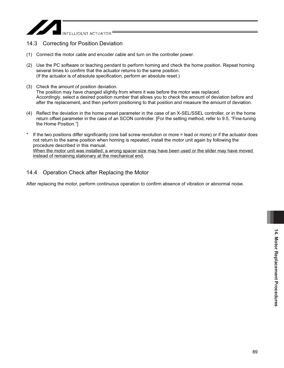 3 correcting for position deviation, 4 operation check after replacing the motor | IAI America SSPDACR User Manual | Page 97 / 116