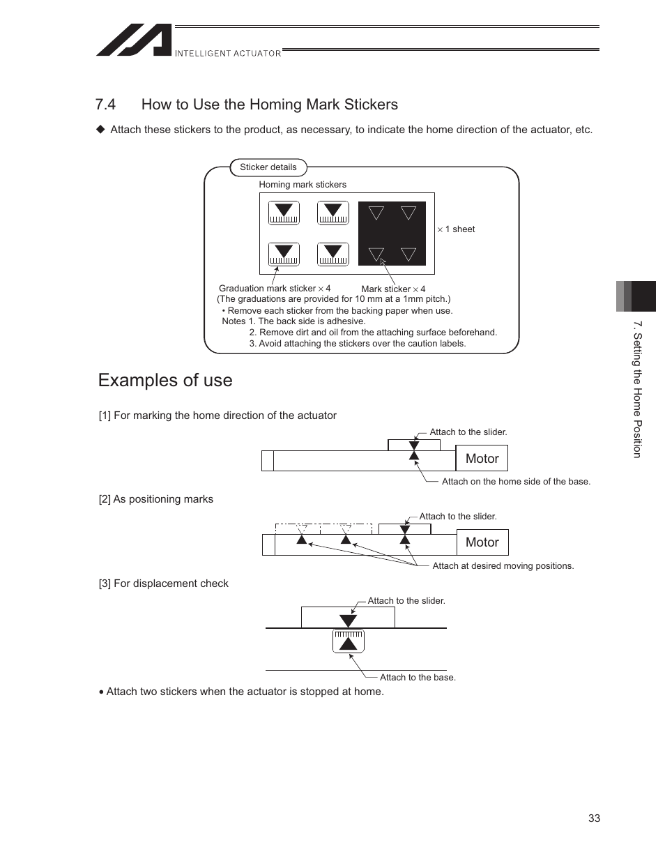 4 how to use the homing mark stickers, Examples of use | IAI America ISWA User Manual | Page 41 / 90