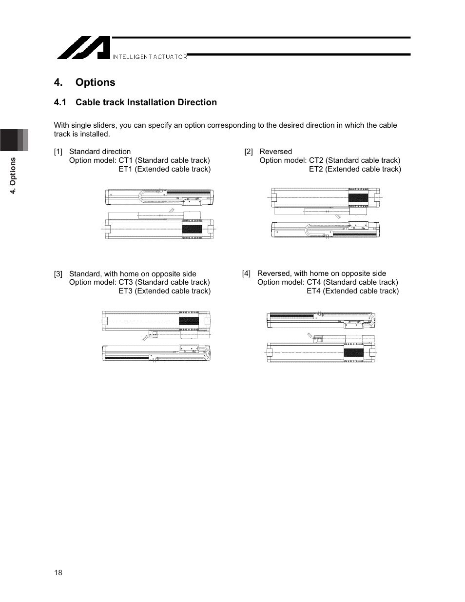 Options, 1 cable track installation direction | IAI America NS User Manual | Page 32 / 78
