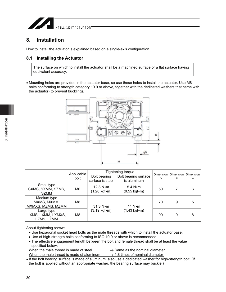 Installation, 1 installing the actuator | IAI America NS User Manual | Page 44 / 78