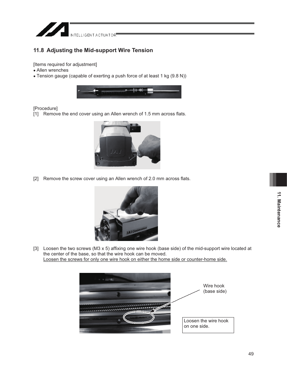 8 adjusting the mid-support wire tension | IAI America NS User Manual | Page 63 / 78