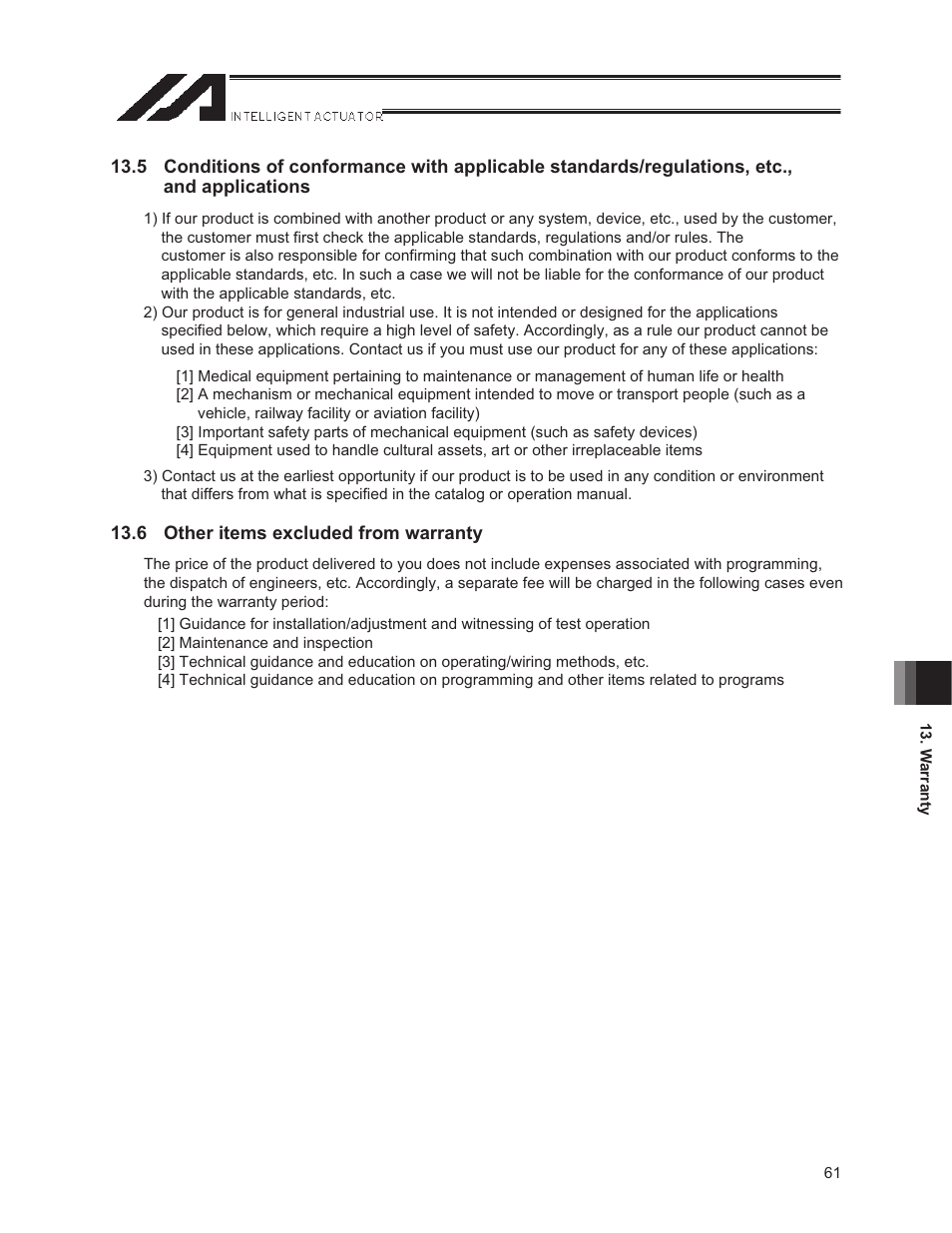 6 other items excluded from warranty | IAI America NS User Manual | Page 75 / 78
