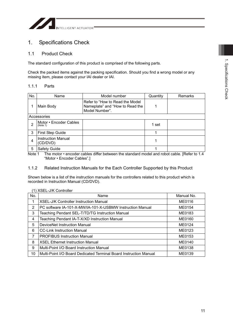 Specifications check, 1 product check | IAI America RS User Manual | Page 17 / 46