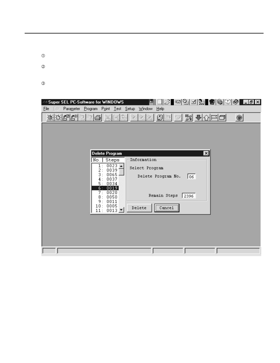 2 program delete, 6program selection window | IAI America DS-S-P1 User Manual | Page 21 / 32
