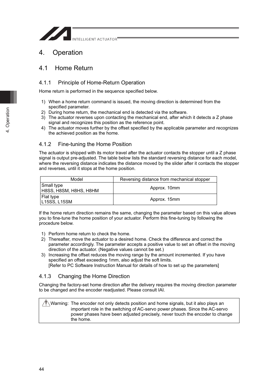 Operation, 1 home return | IAI America LSA-L15SS User Manual | Page 50 / 72