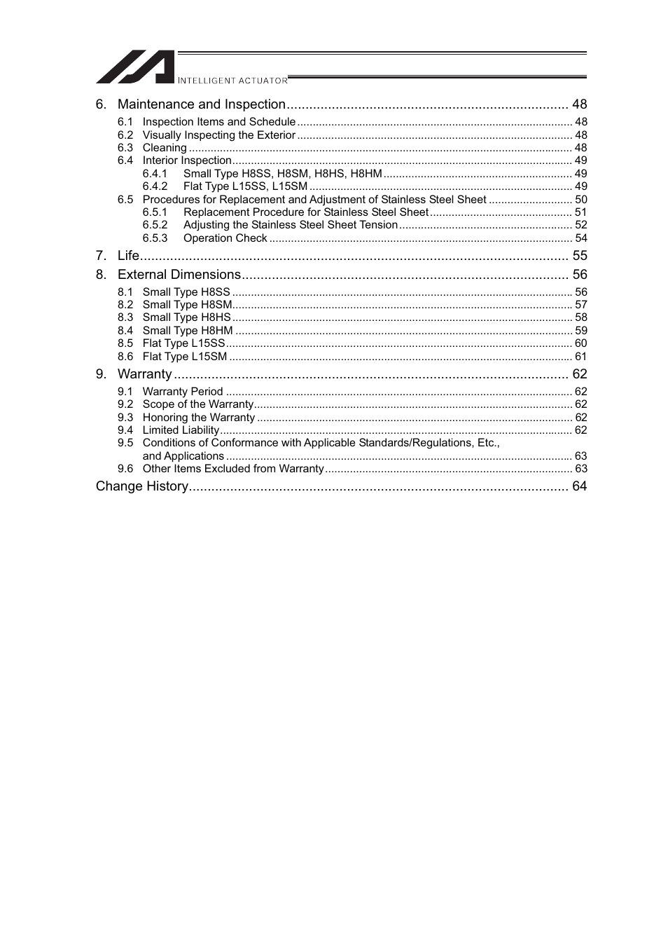 IAI America LSA-L15SS User Manual | Page 6 / 72