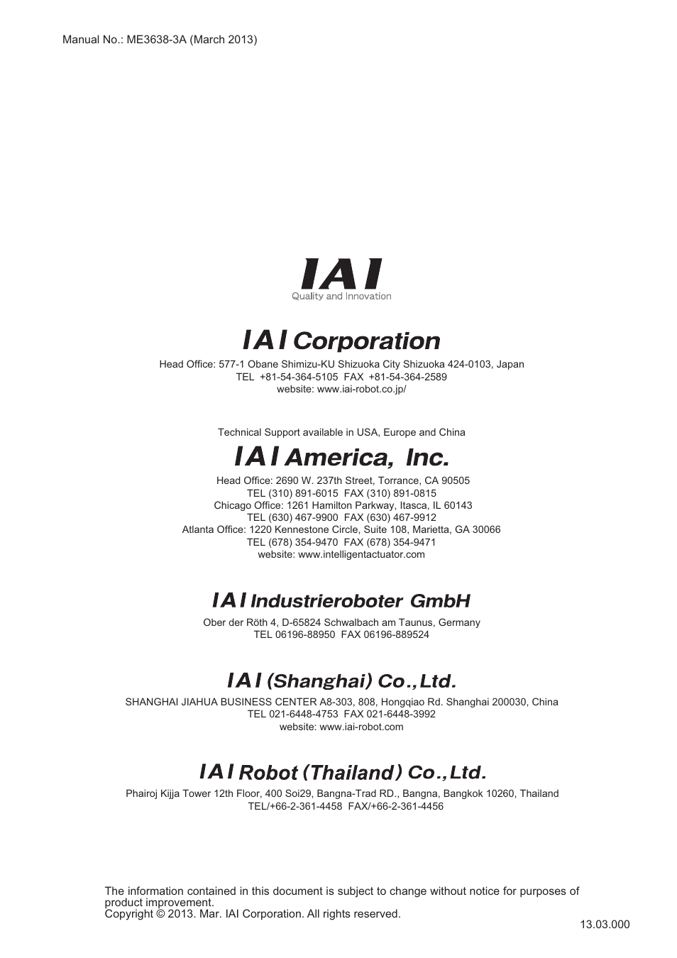 IAI America LSA-L15SS User Manual | Page 72 / 72