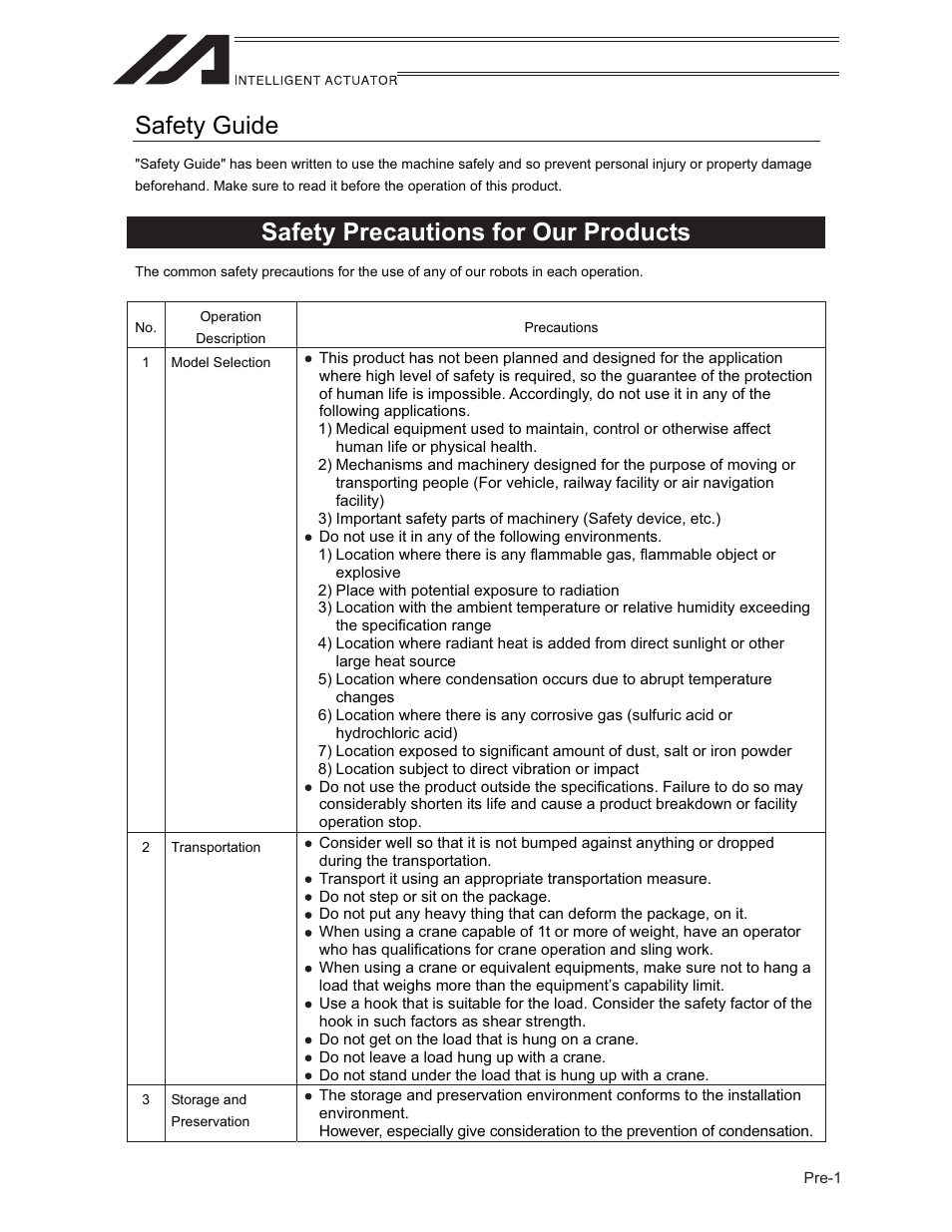 Safety guide, Safety precautions for our products | IAI America LSAS-N15HM User Manual | Page 7 / 80